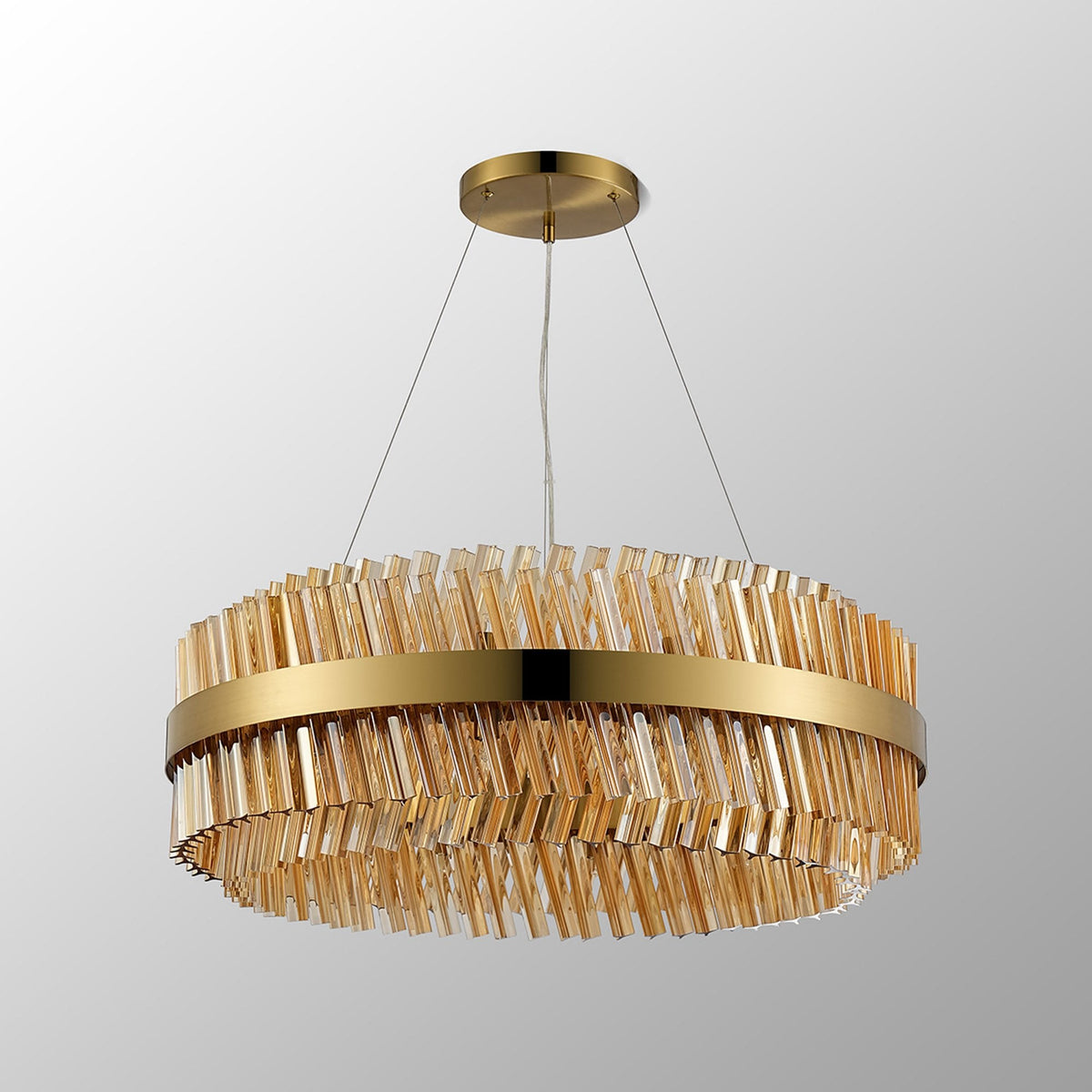 Kelly Twenty Four Light Pendant in Brass & Amber Glass