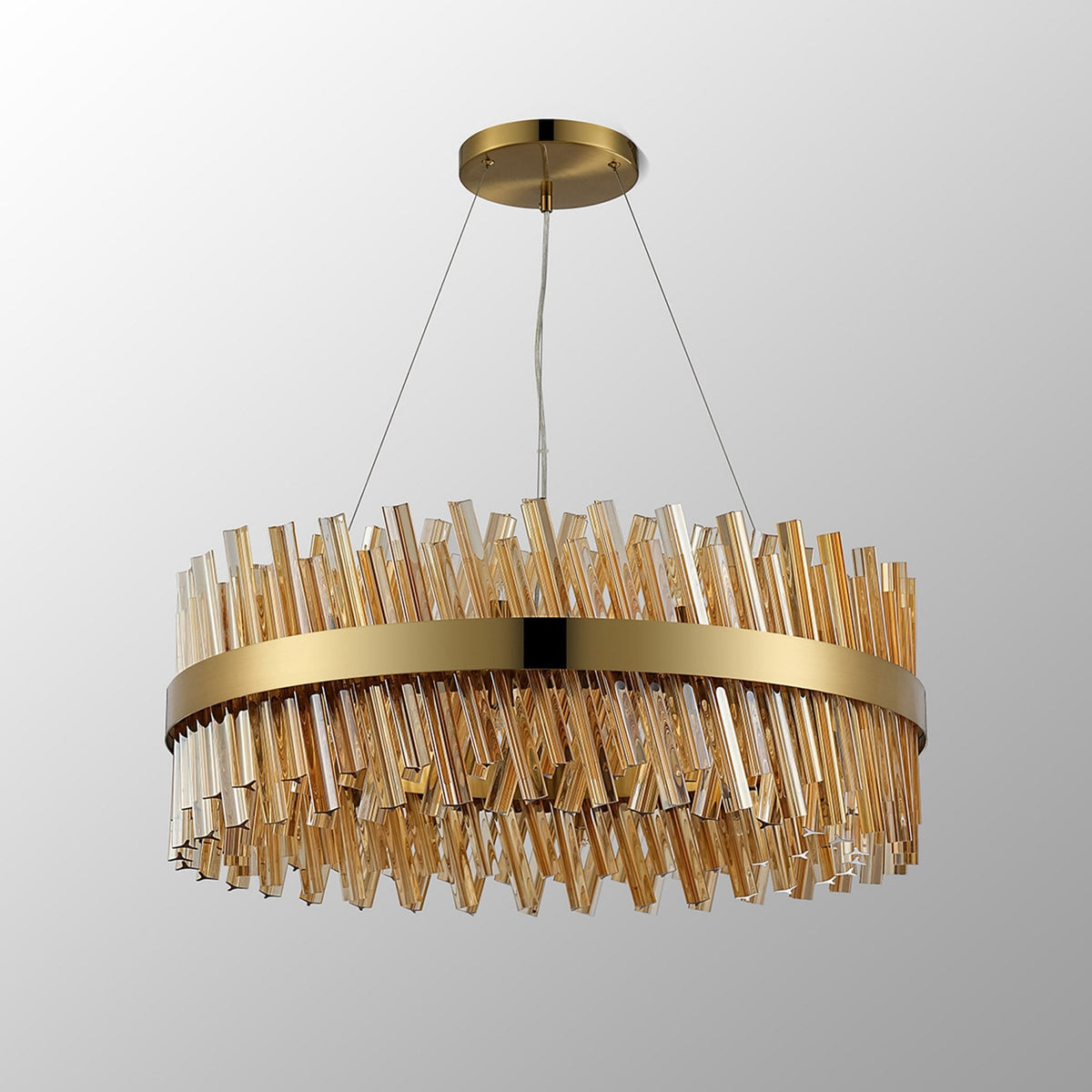Kelly Twenty Four Light Pendant in Brass & Amber Glass