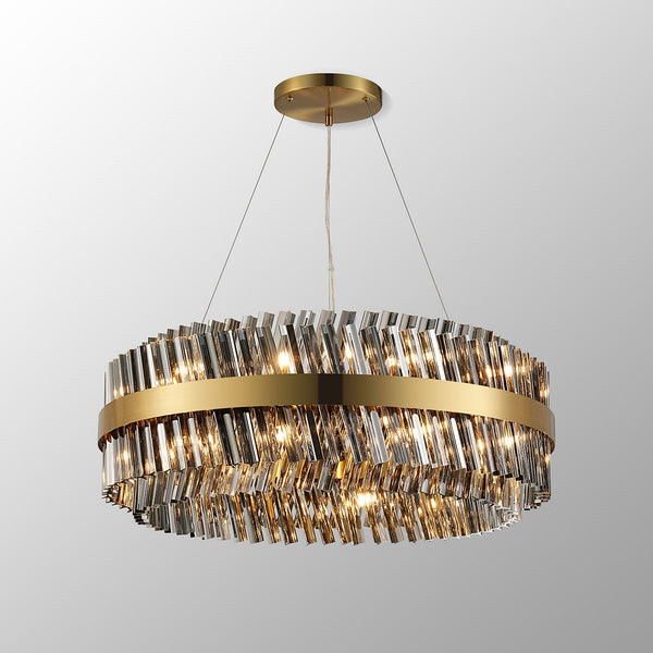 Kelly Twenty Four Light Pendant in Brass & Smoke Glass