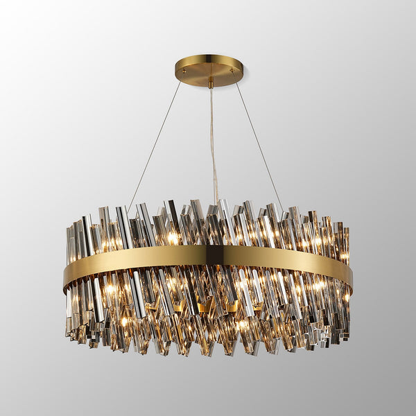 Kelly Twenty Four Light Pendant in Brass & Smoke Glass