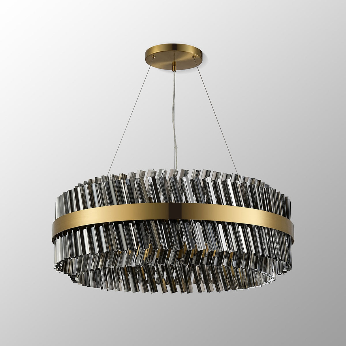 Kelly Twenty Four Light Pendant in Brass & Smoke Glass
