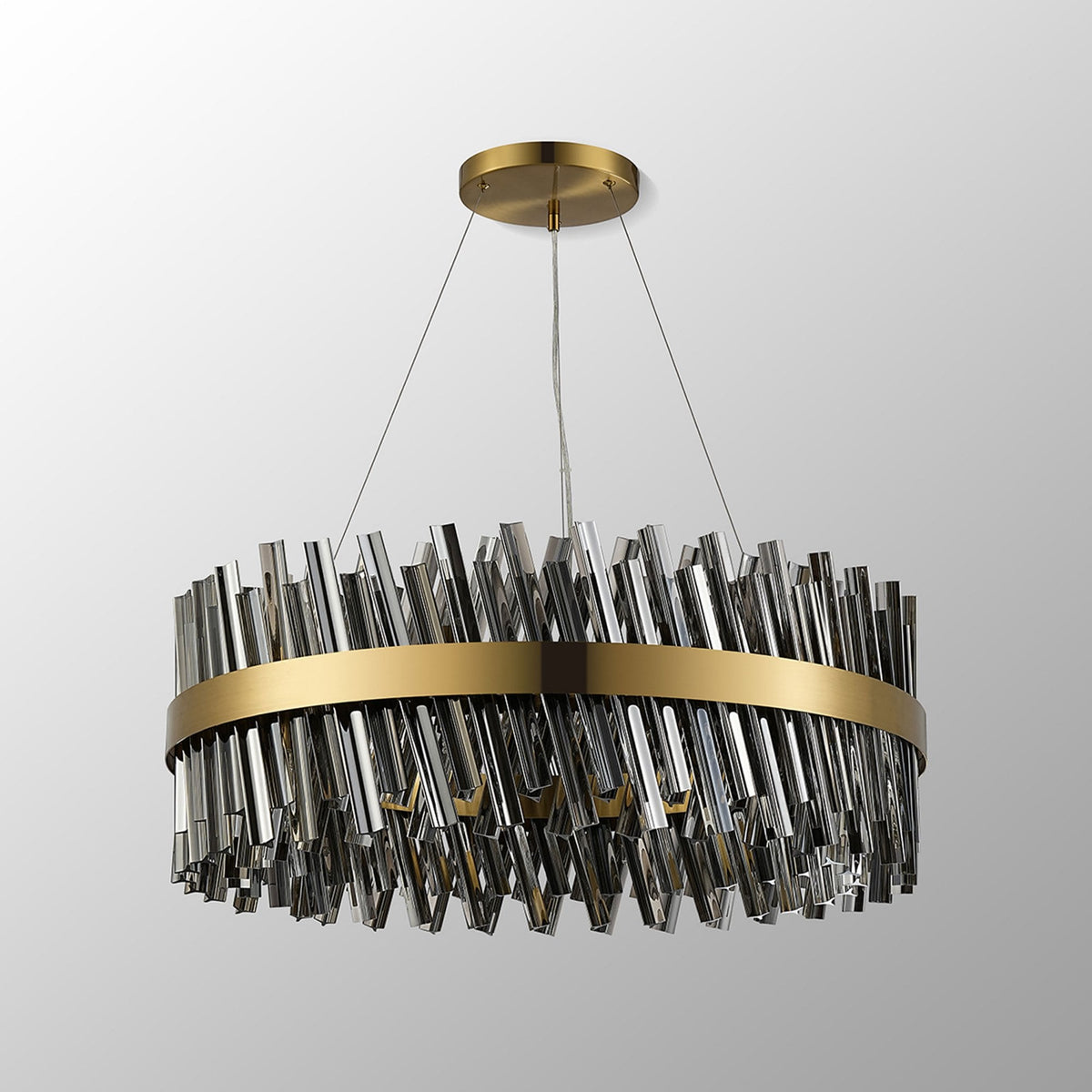 Kelly Twenty Four Light Pendant in Brass & Smoke Glass