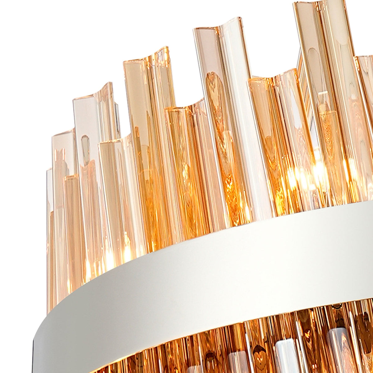 Kelly Twenty Four Light Pendant in Polished Nickel & Amber Glass