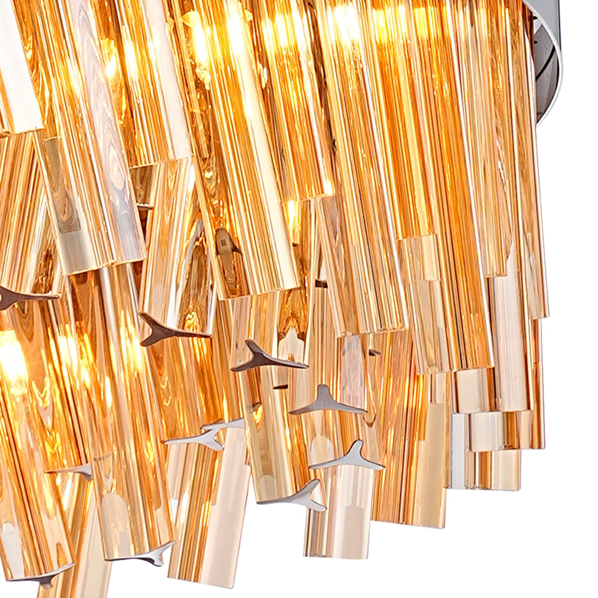 Kelly Twenty Four Light Pendant in Polished Nickel & Amber Glass