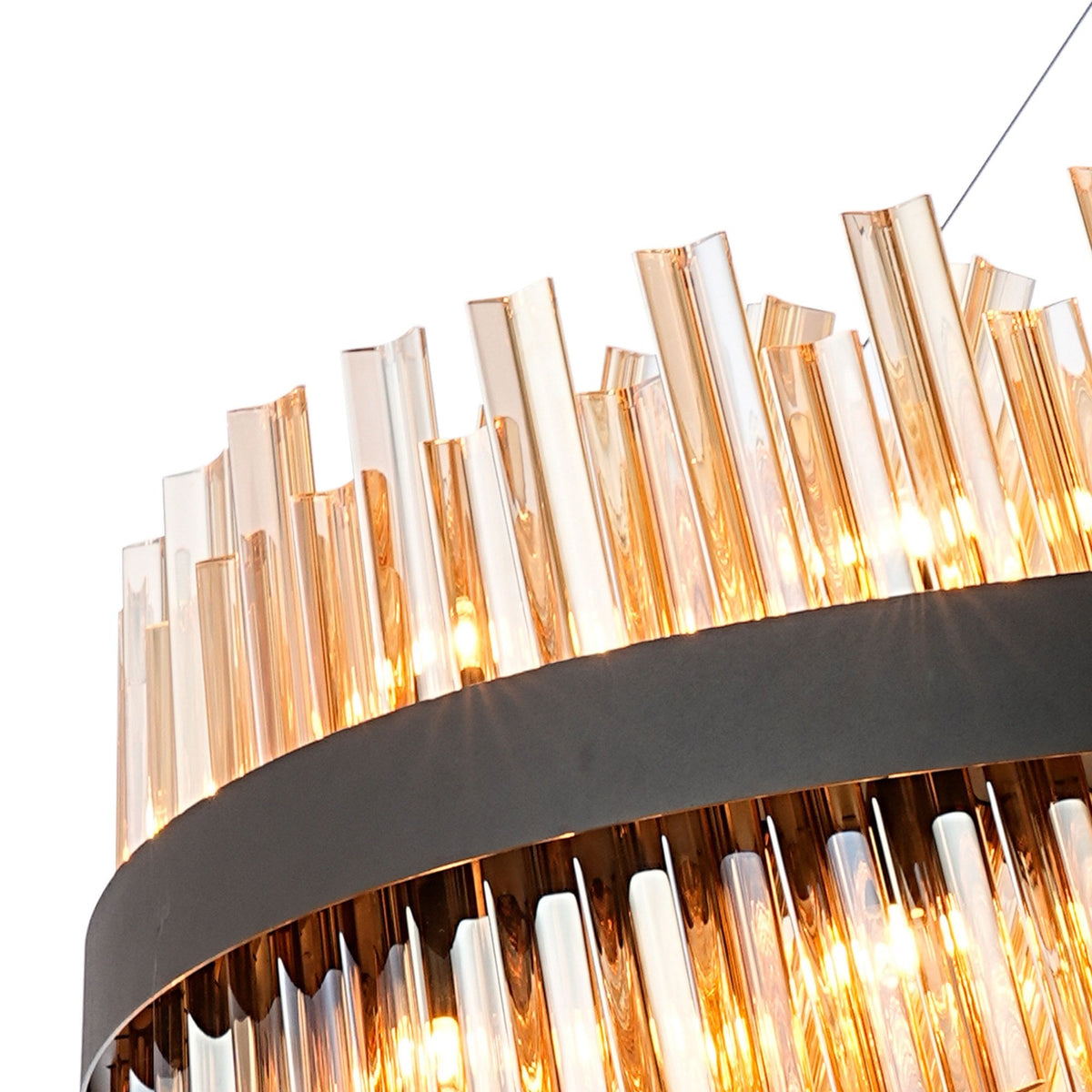 Kelly Thirty Two Light Pendant in Satin Black & Amber Glass