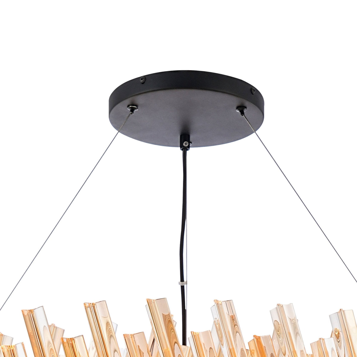 Kelly Thirty Two Light Pendant in Satin Black & Amber Glass