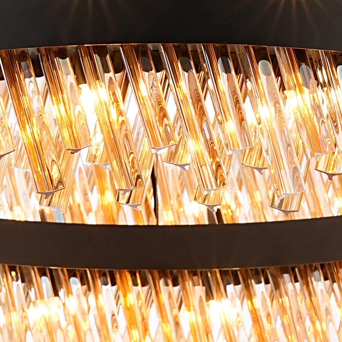 Kelly Thirty Two Light Pendant in Satin Black & Amber Glass