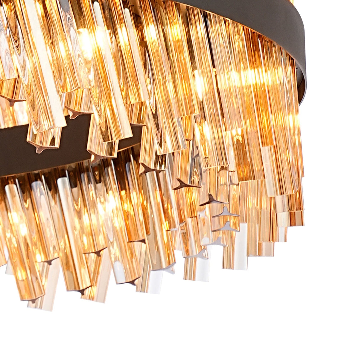 Kelly Thirty Two Light Pendant in Satin Black & Amber Glass