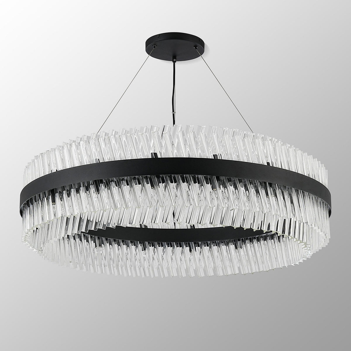 Kelly Thirty Two Light Pendant in Satin Black & Clear Glass