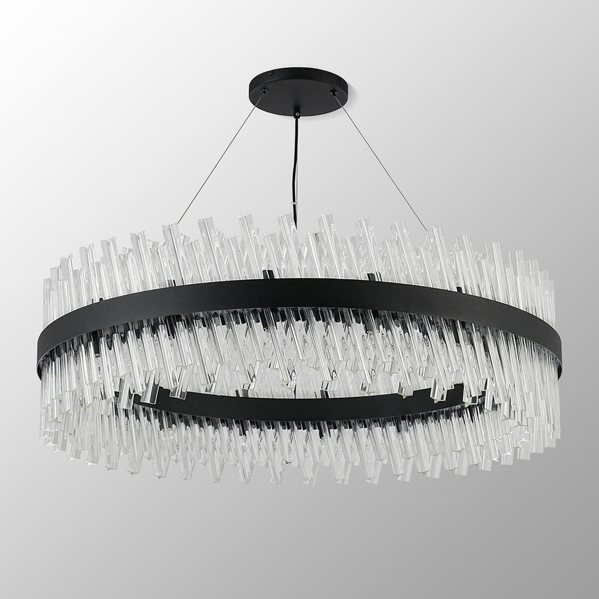 Kelly Thirty Two Light Pendant in Satin Black & Clear Glass