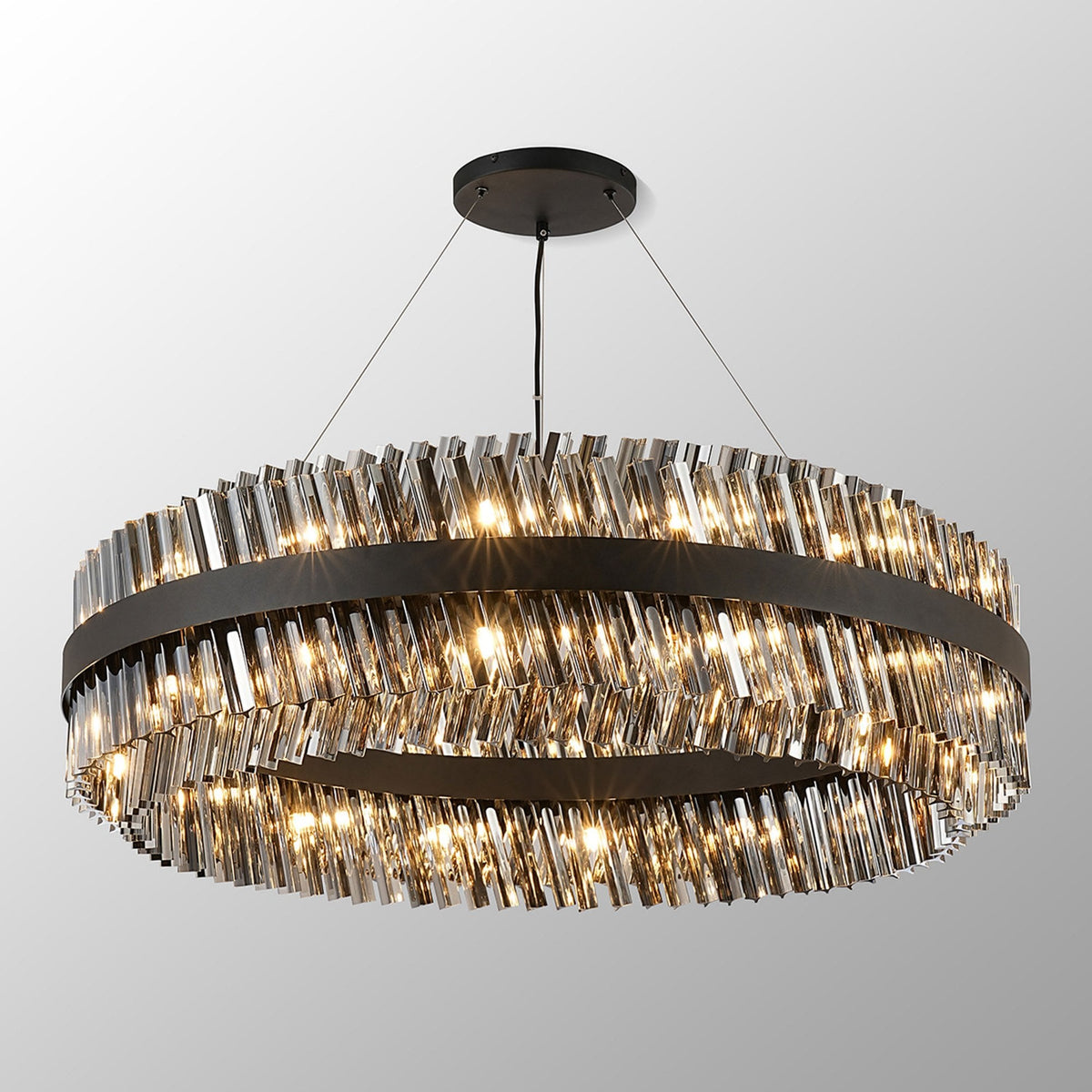 Kelly Thirty Two Light Pendant in Satin Black & Smoke Glass