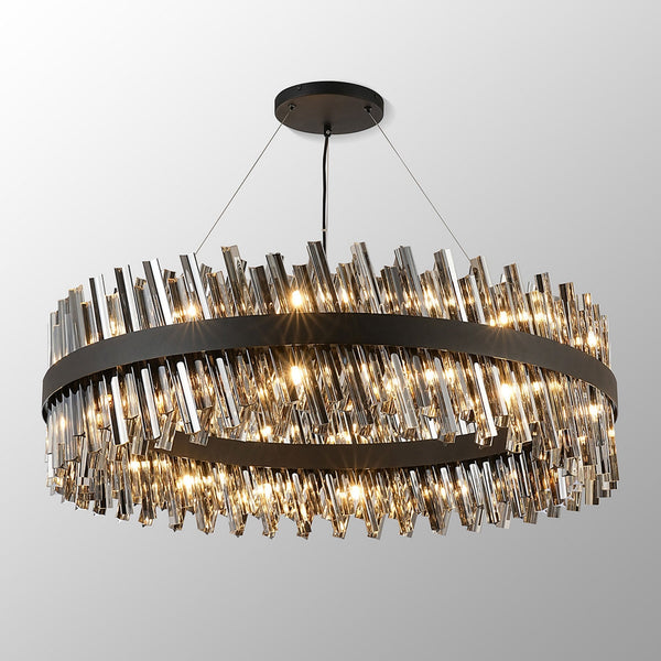 Kelly Thirty Two Light Pendant in Satin Black & Smoke Glass