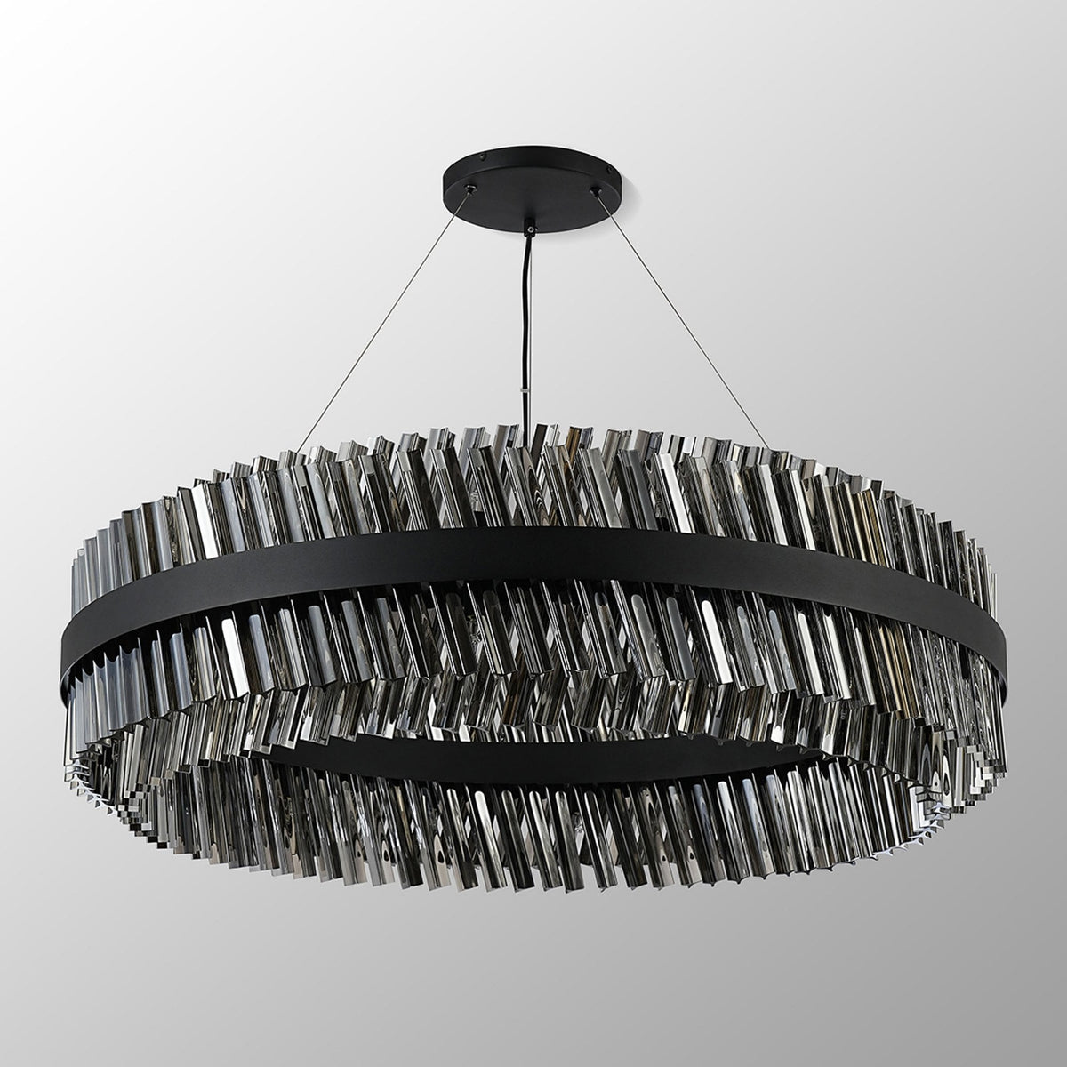 Kelly Thirty Two Light Pendant in Satin Black & Smoke Glass