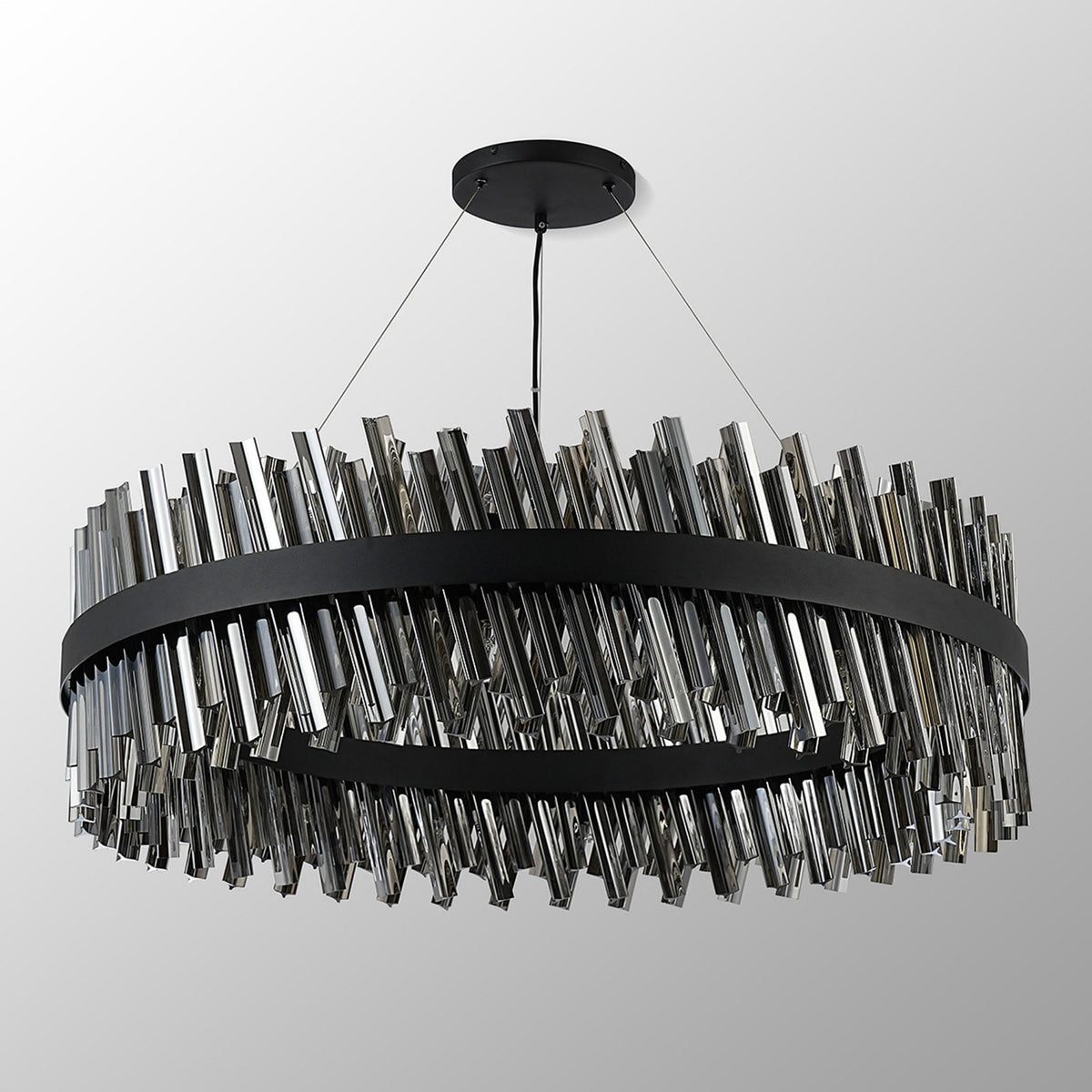 Kelly Thirty Two Light Pendant in Satin Black & Smoke Glass