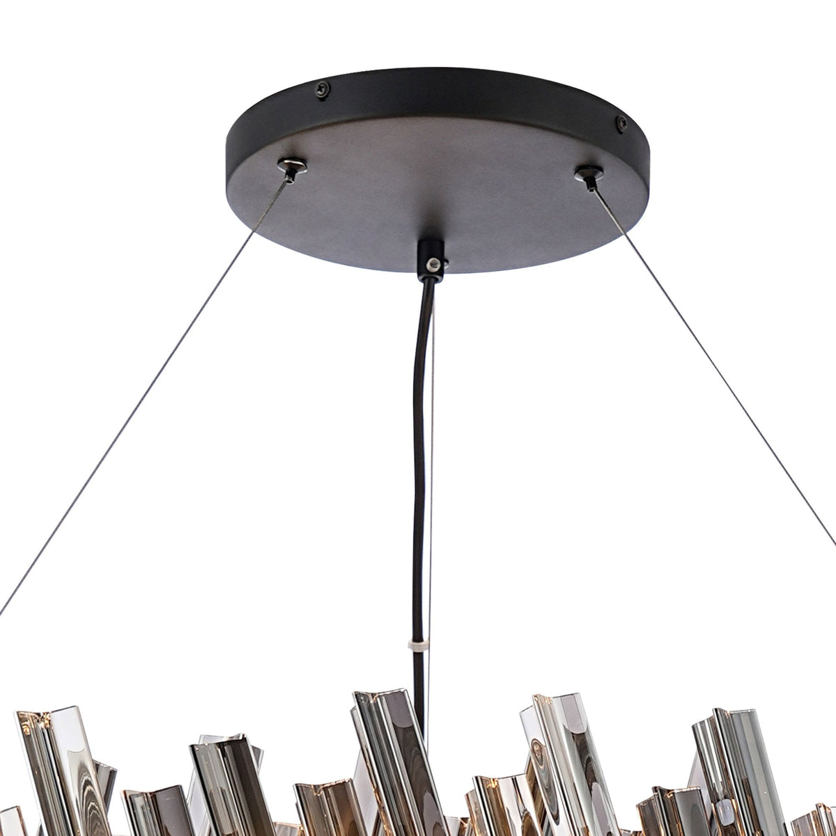 Kelly Thirty Two Light Pendant in Satin Black & Smoke Glass