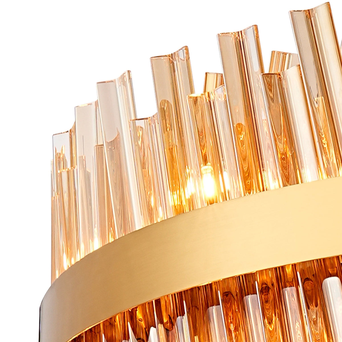 Kelly Thirty Two Light Pendant in Brass & Amber Glass