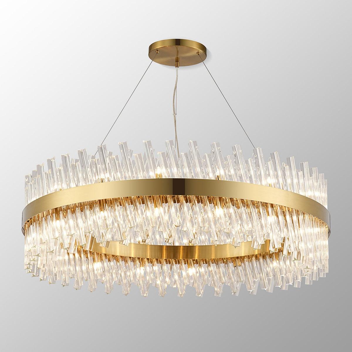 Kelly Thirty Two Light Pendant in Brass & Clear Glass