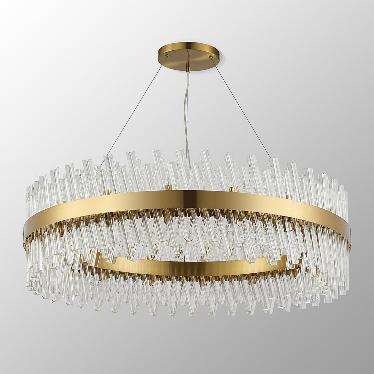 Kelly Thirty Two Light Pendant in Brass & Clear Glass