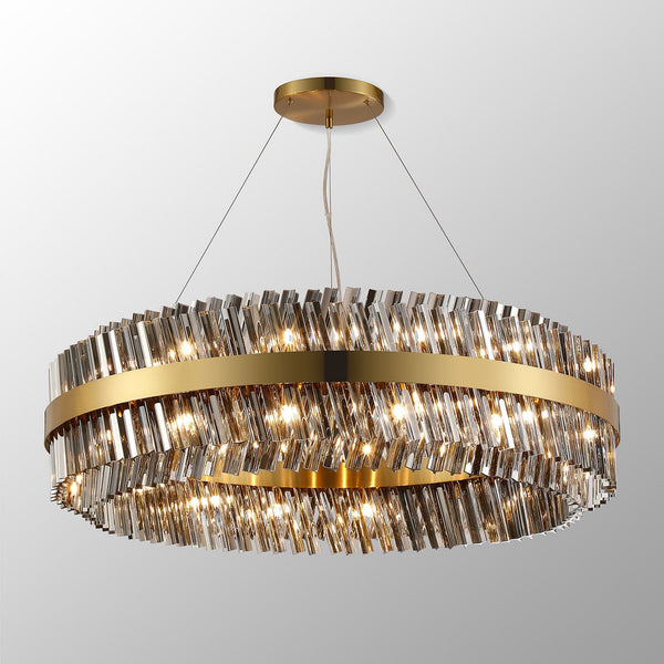 Kelly Thirty Two Light Pendant in Brass & Smoke Glass