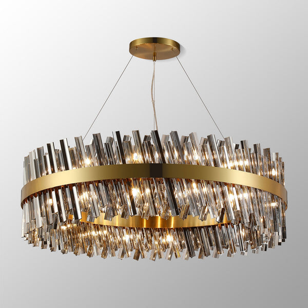 Kelly Thirty Two Light Pendant in Brass & Smoke Glass