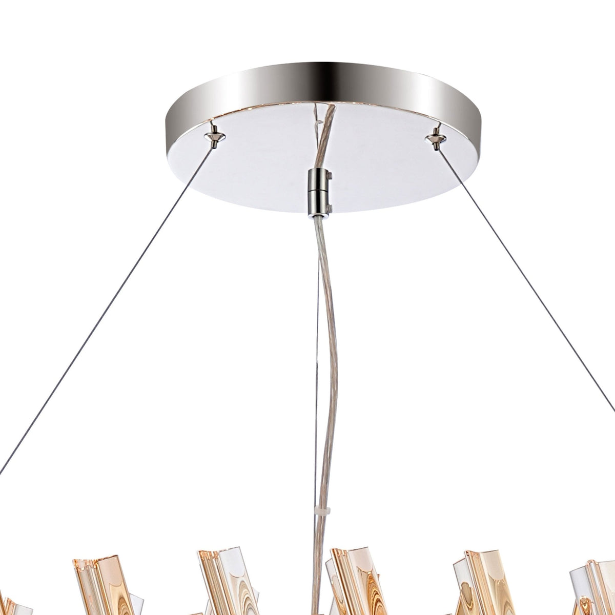 Kelly Thirty Two Light Pendant in Polished Nickel & Amber Glass