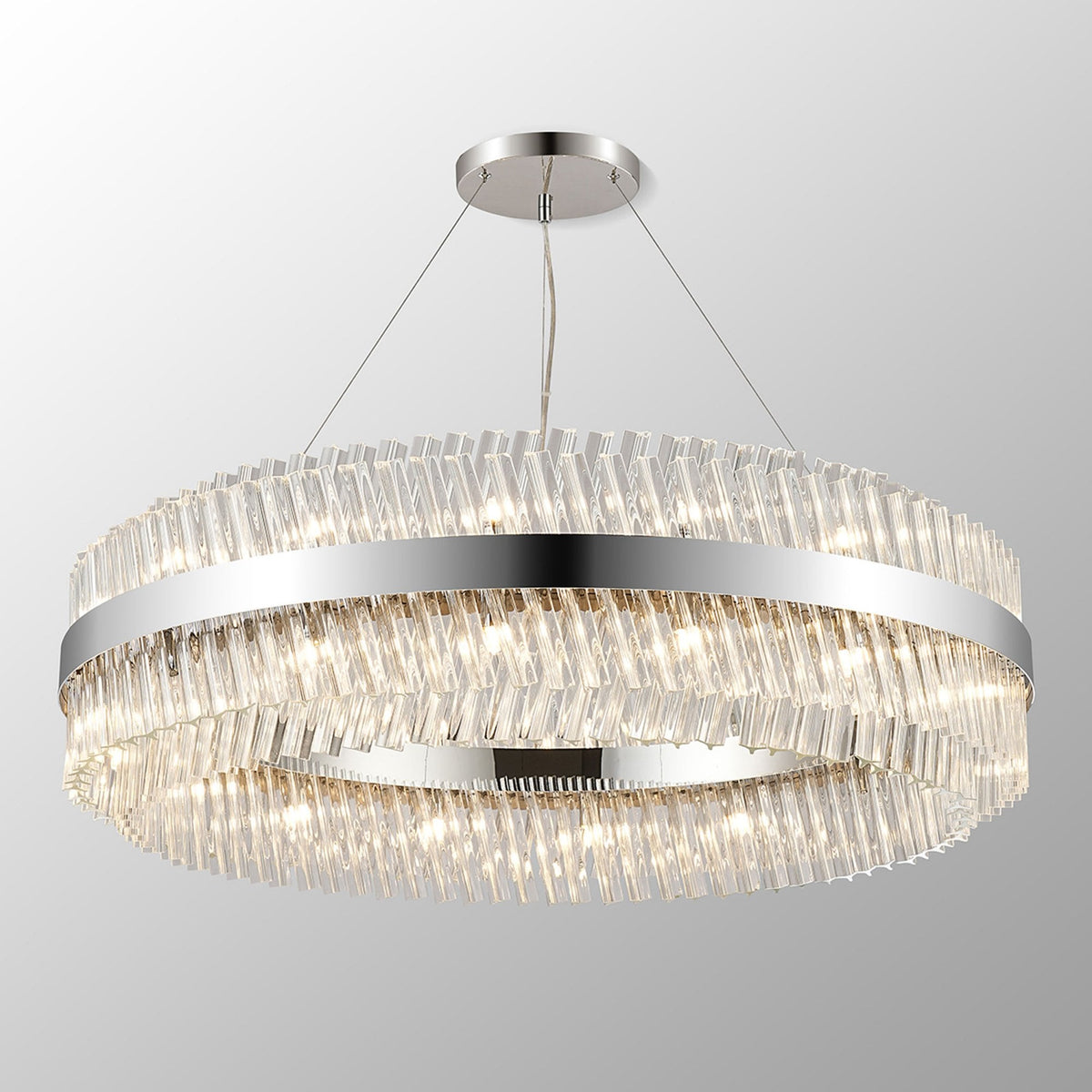 Kelly Thirty Two Light Pendant in Polished Nickel & Clear Glass