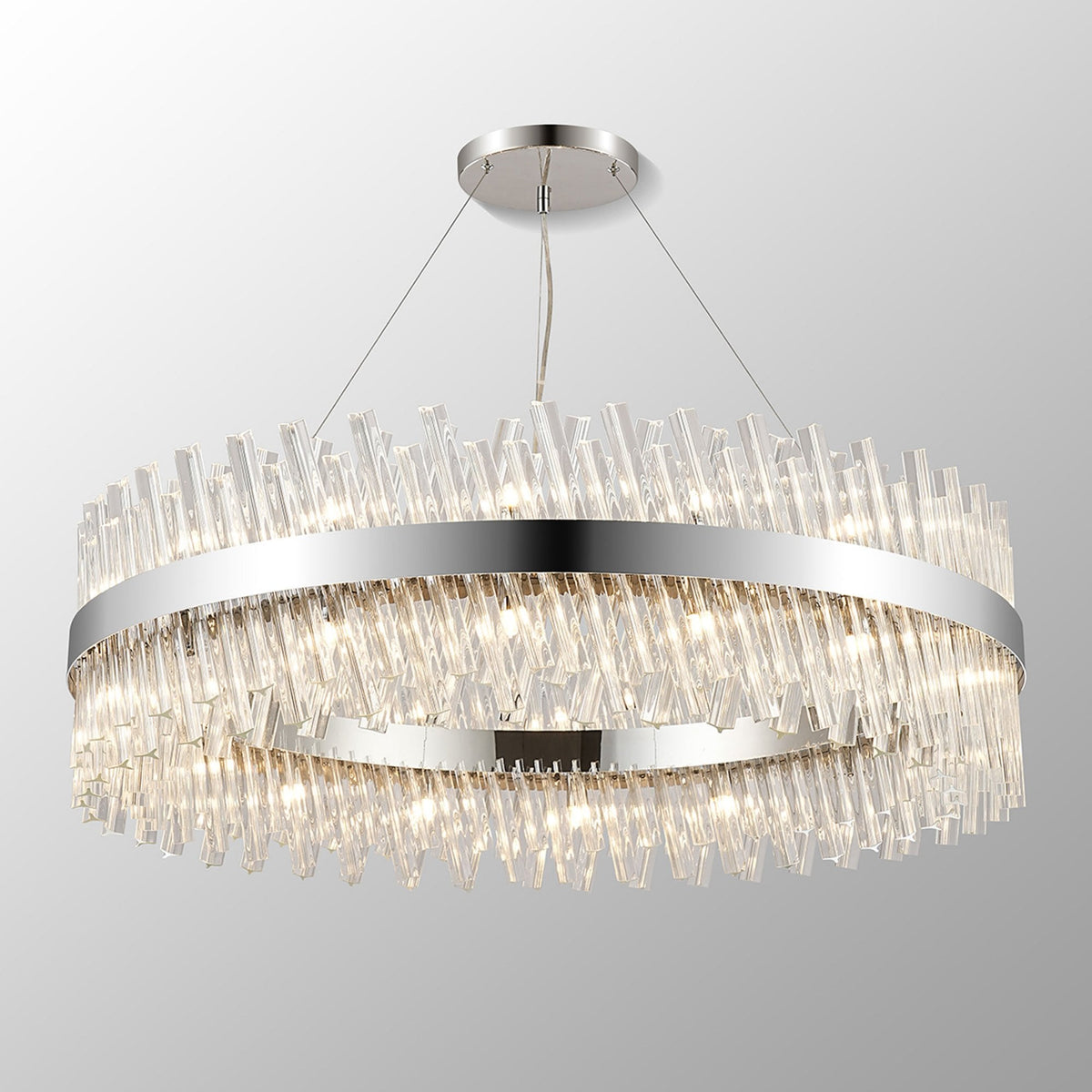 Kelly Thirty Two Light Pendant in Polished Nickel & Clear Glass