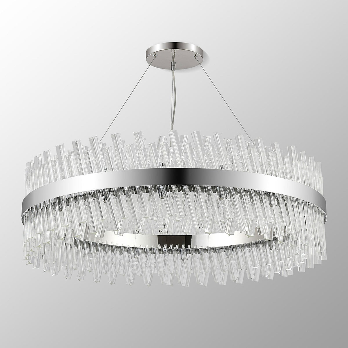 Kelly Thirty Two Light Pendant in Polished Nickel & Clear Glass