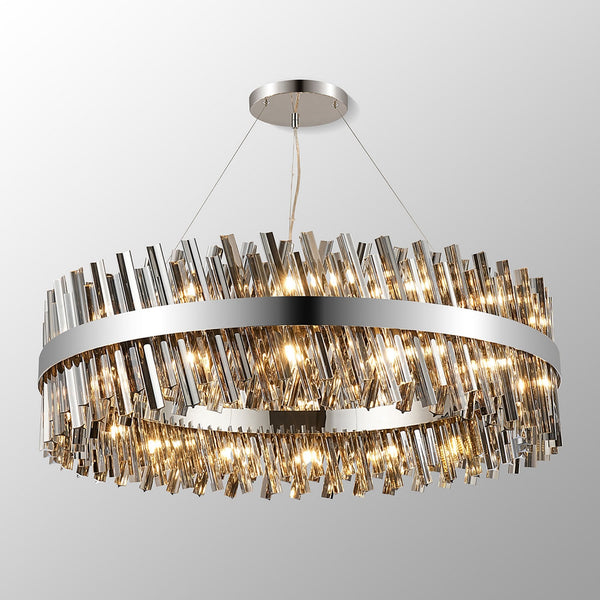 Kelly Thirty Two Light Pendant in Polished Nickel & Smoke Glass