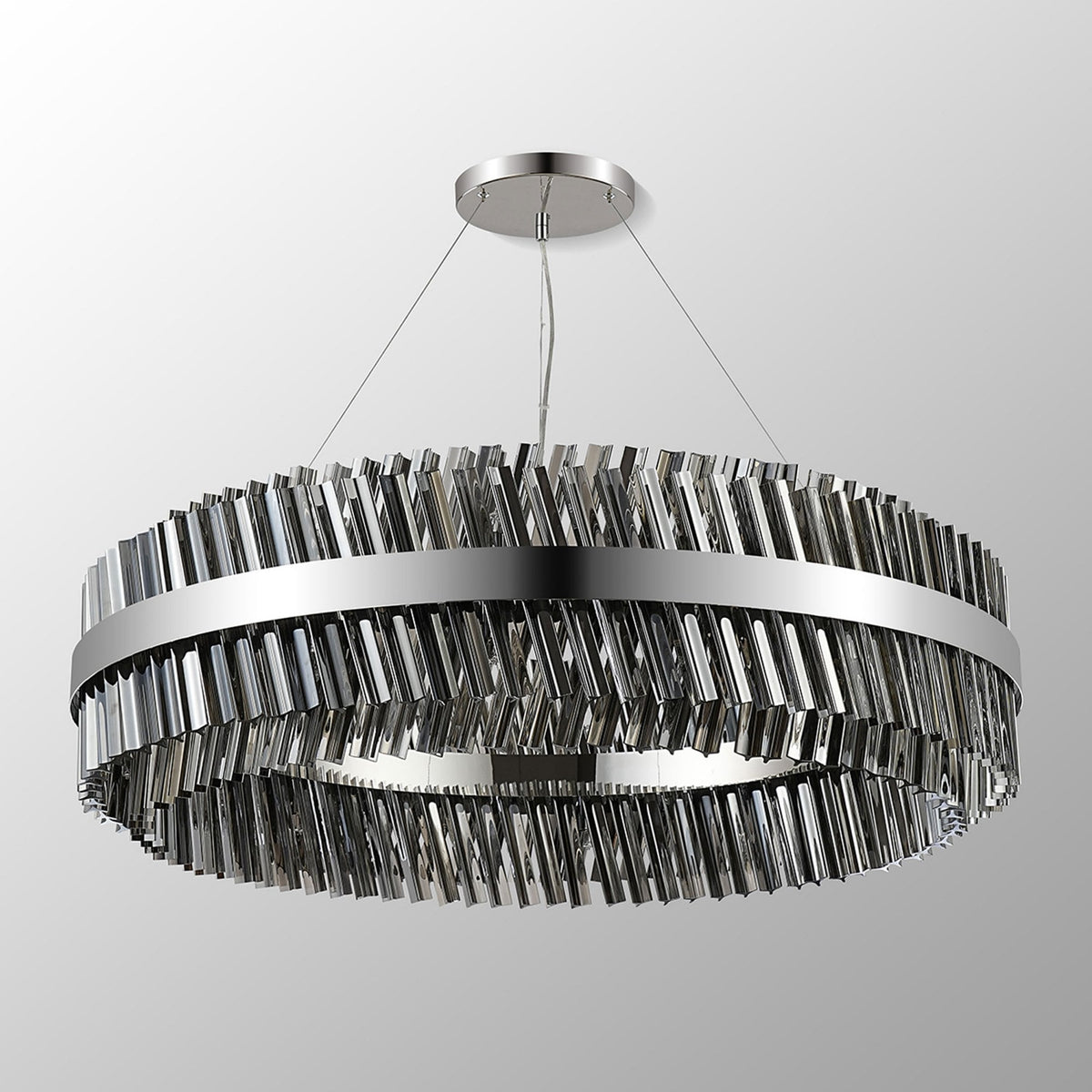 Kelly Thirty Two Light Pendant in Polished Nickel & Smoke Glass