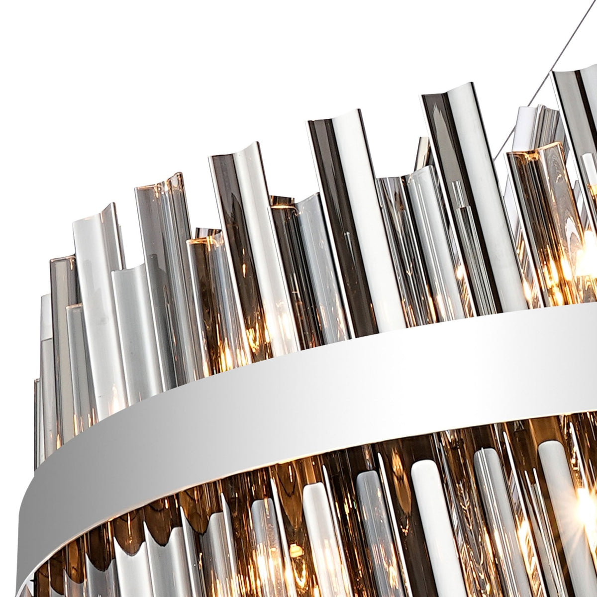 Kelly Thirty Two Light Pendant in Polished Nickel & Smoke Glass