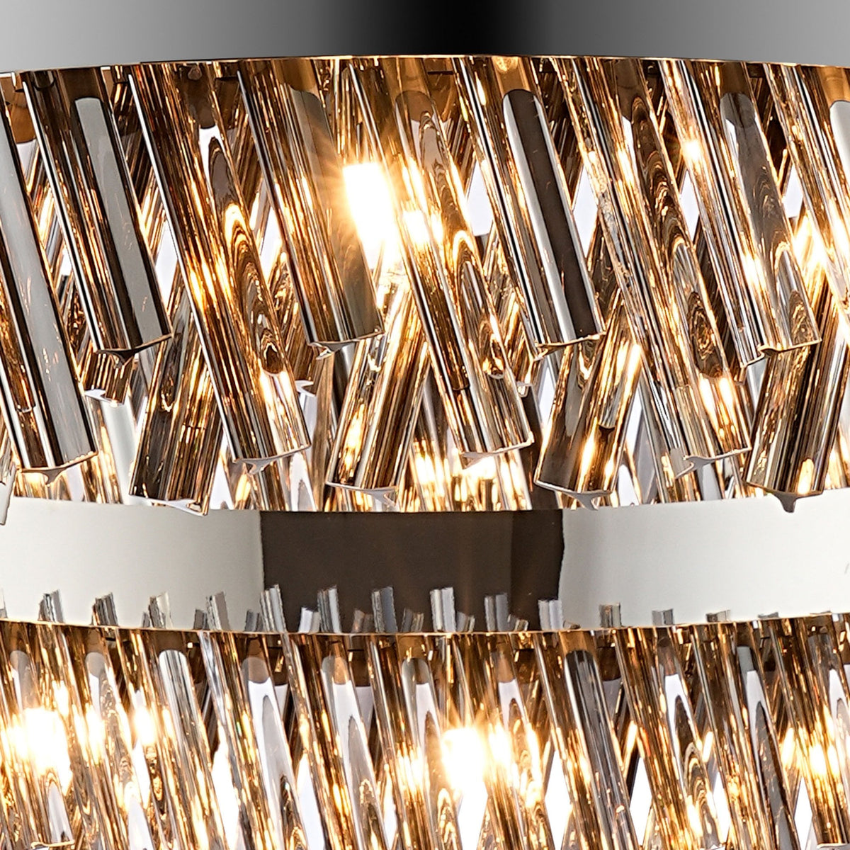 Kelly Thirty Two Light Pendant in Polished Nickel & Smoke Glass