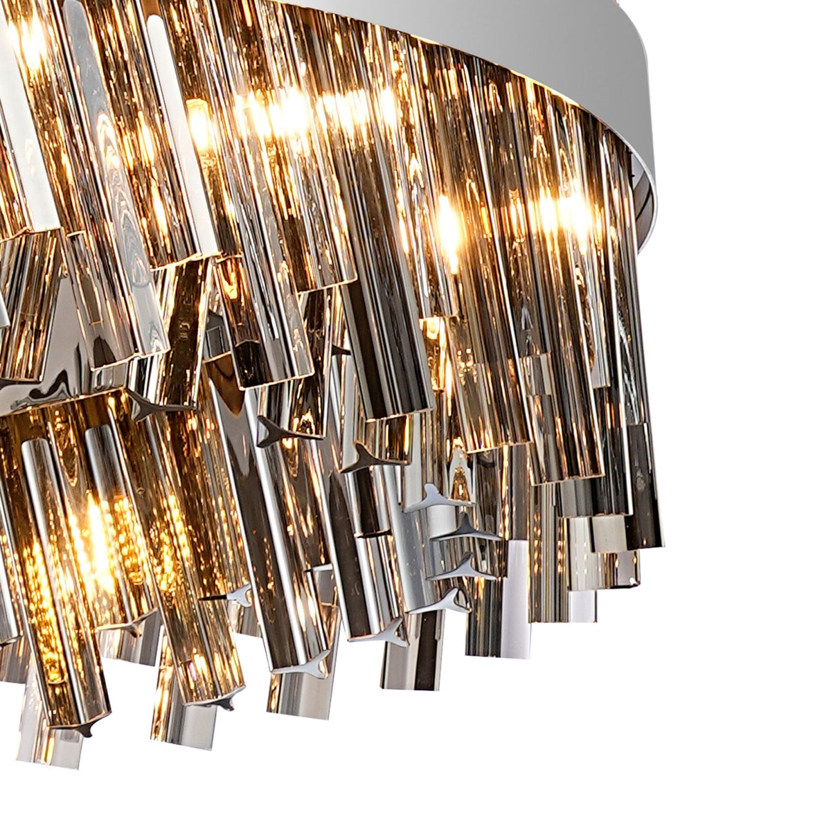 Kelly Thirty Two Light Pendant in Polished Nickel & Smoke Glass