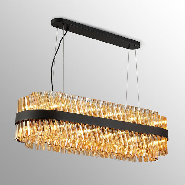 Kelly Twenty Four Light Oblong Pendant in Satin Black & Amber Glass