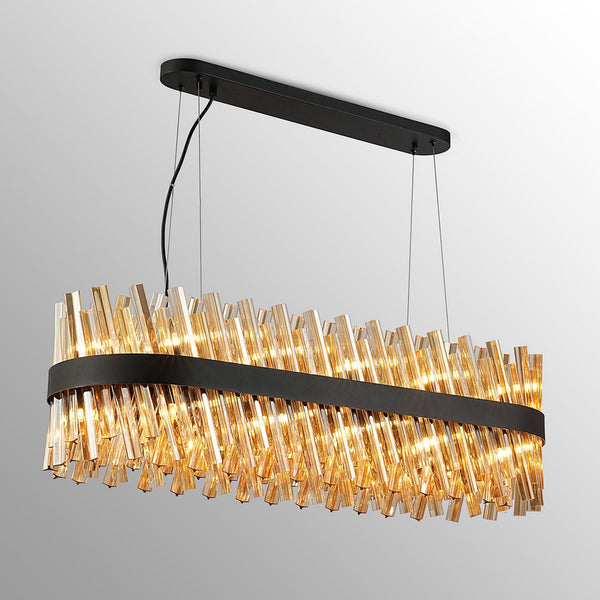 Kelly Twenty Four Light Oblong Pendant in Satin Black & Amber Glass