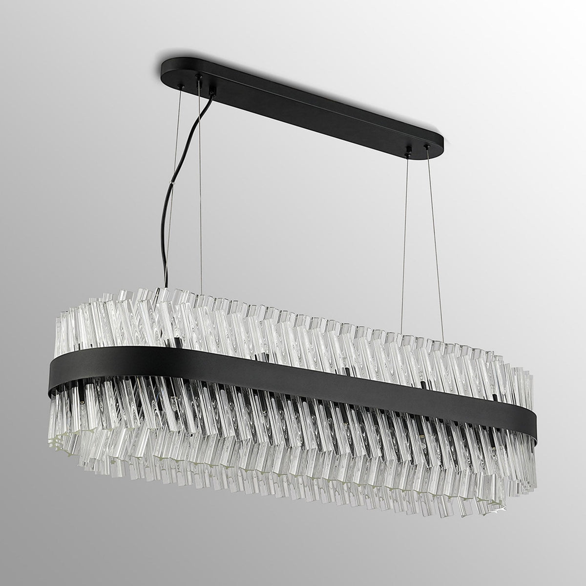 Kelly Twenty Four Light Oblong Pendant in Satin Black & Clear Glass