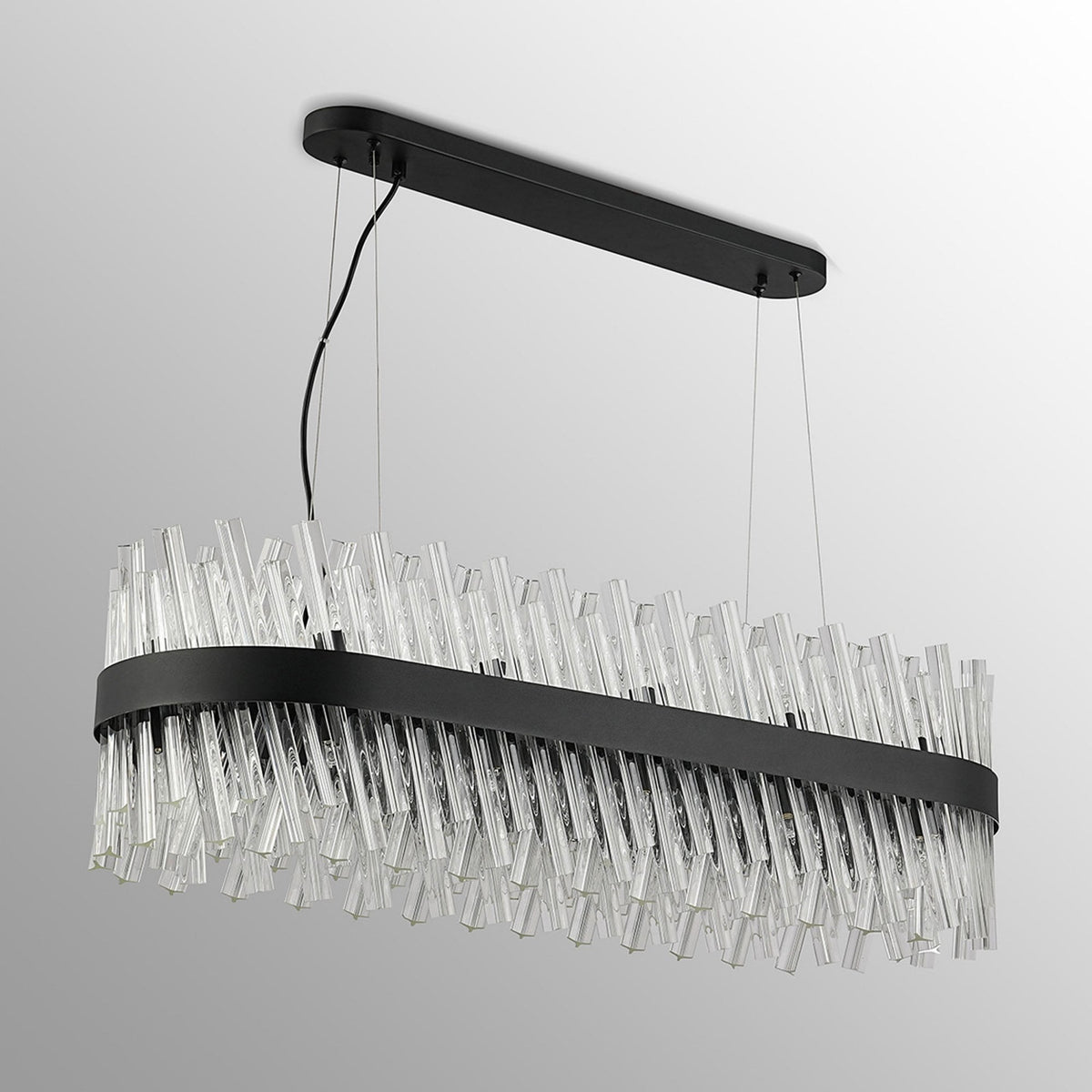 Kelly Twenty Four Light Oblong Pendant in Satin Black & Clear Glass