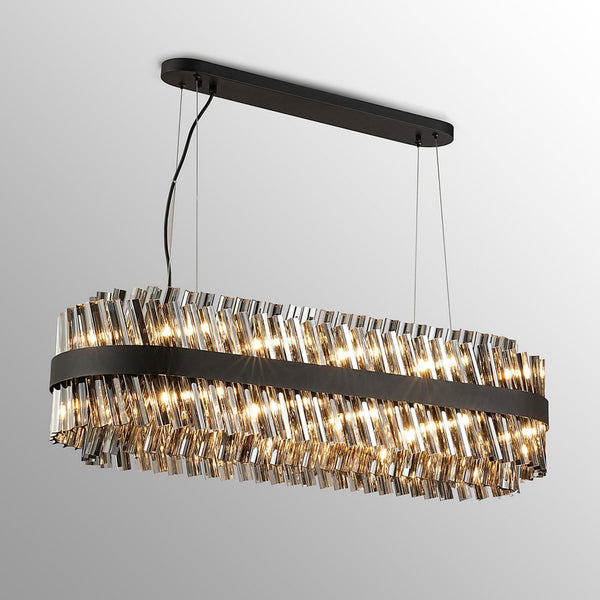 Kelly Twenty Four Light Oblong Pendant in Satin Black & Smoke Glass