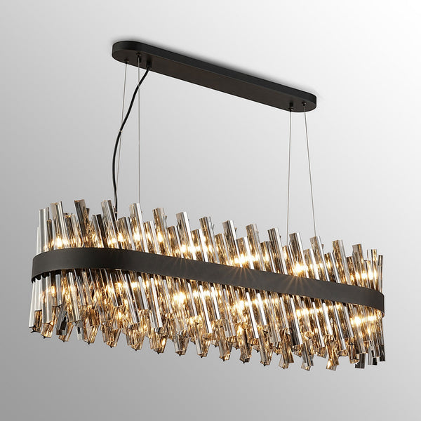 Kelly Twenty Four Light Oblong Pendant in Satin Black & Smoke Glass