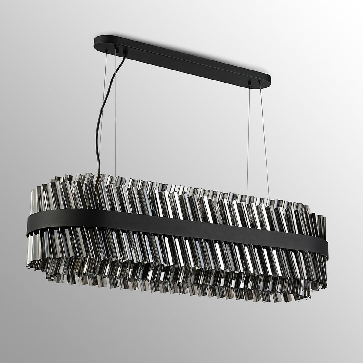 Kelly Twenty Four Light Oblong Pendant in Satin Black & Smoke Glass