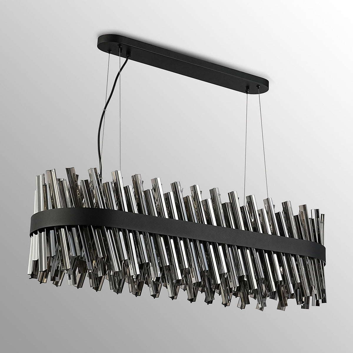 Kelly Twenty Four Light Oblong Pendant in Satin Black & Smoke Glass