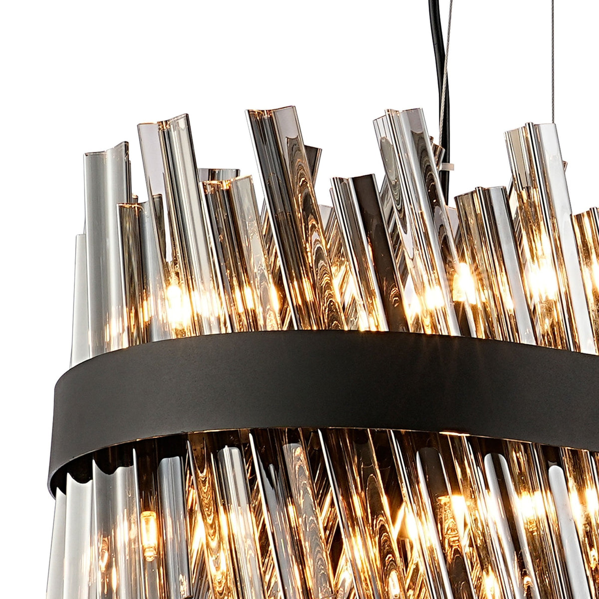 Kelly Twenty Four Light Oblong Pendant in Satin Black & Smoke Glass