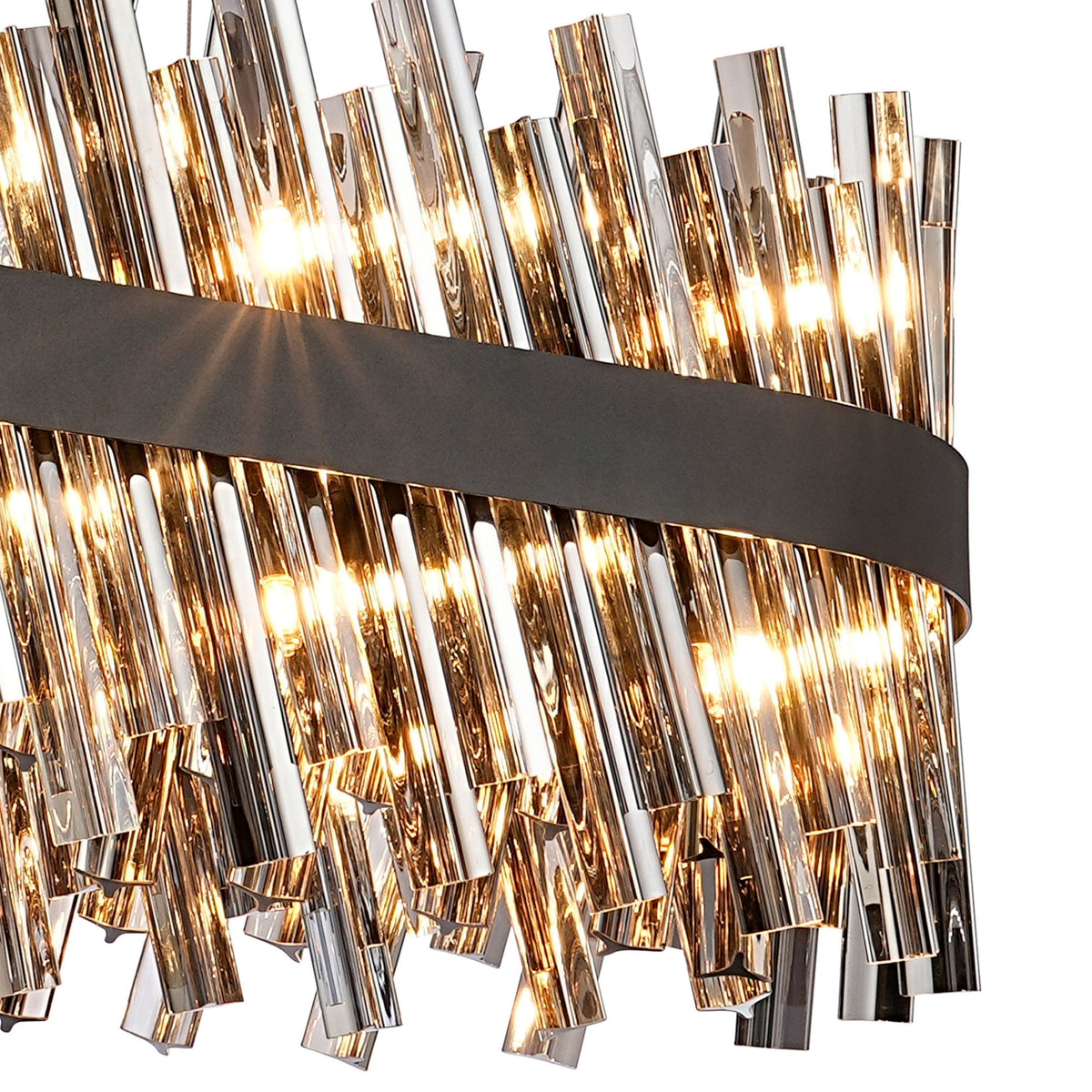 Kelly Twenty Four Light Oblong Pendant in Satin Black & Smoke Glass
