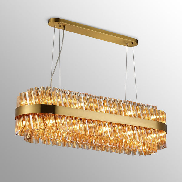 Kelly Twenty Four Light Oblong Pendant in Brass & Amber Glass