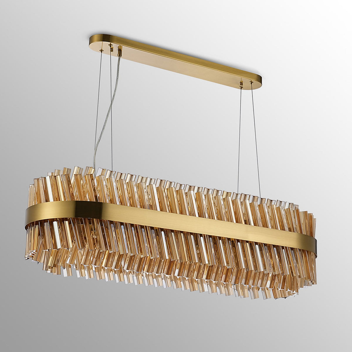 Kelly Twenty Four Light Oblong Pendant in Brass & Amber Glass