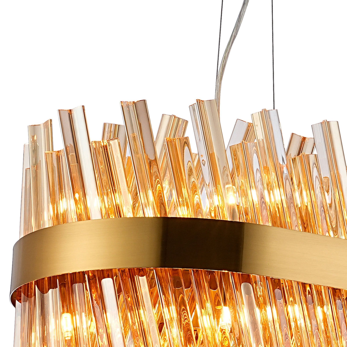 Kelly Twenty Four Light Oblong Pendant in Brass & Amber Glass