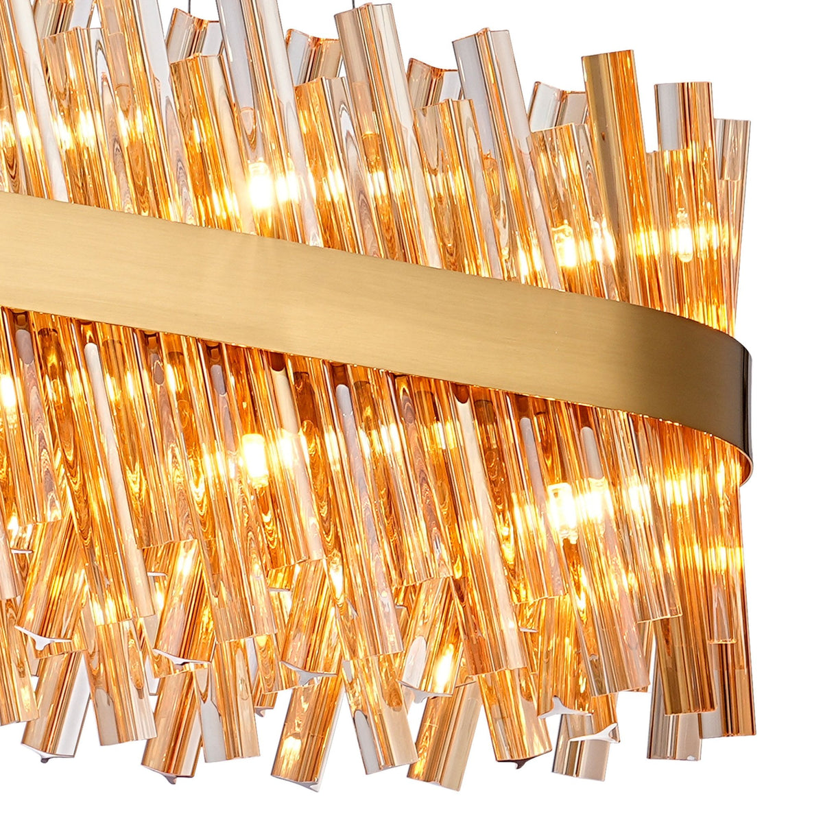 Kelly Twenty Four Light Oblong Pendant in Brass & Amber Glass