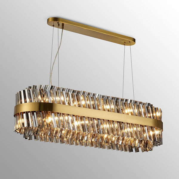 Kelly Twenty Four Light Oblong Pendant in Brass & Smoke Glass