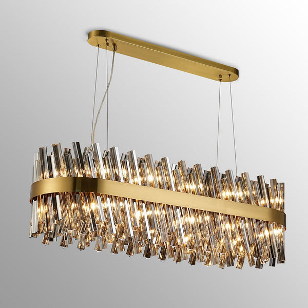 Kelly Twenty Four Light Oblong Pendant in Brass & Smoke Glass