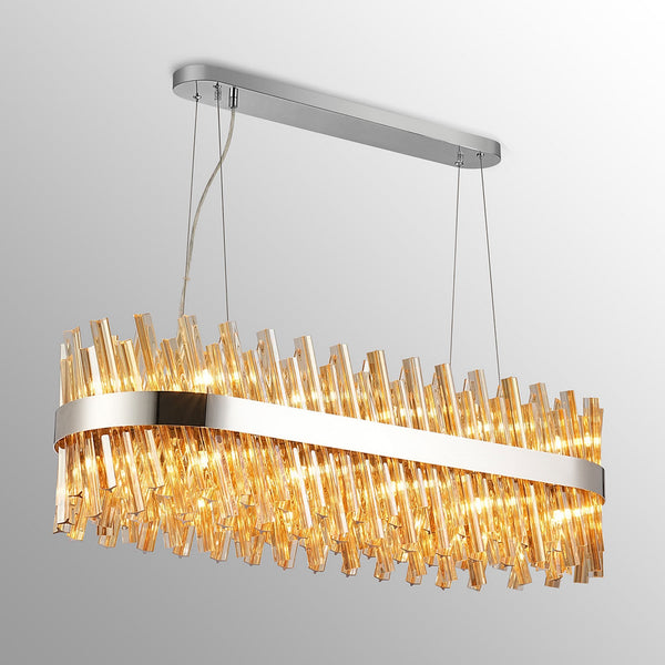 Kelly Twenty Four Light Oblong Pendant in Polished Nickel & Amber Glass